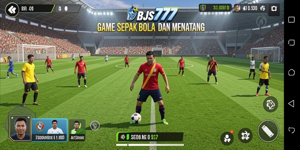 Tampilan gameplay seru saat bertanding di lapangan hijau.