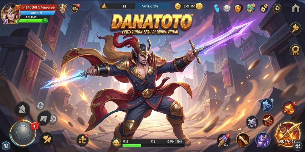 Screenshot gameplay DANATOTO yang menampilkan pertarungan seru antara karakter.