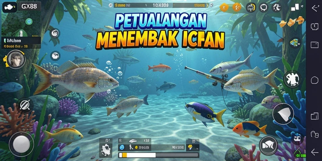 Menampilkan aksi menembak ikan yang seru dan mendebarkan.