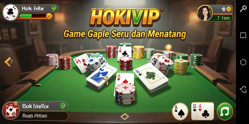 Tampilan gameplay seru HOKIVIP dengan fitur Gaple yang menarik.