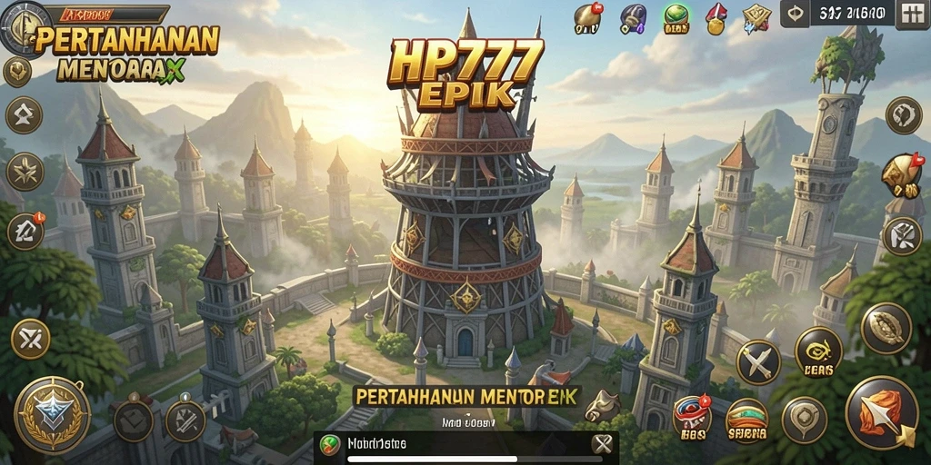 Screenshot utama menunjukkan gameplay menara dengan aksi mendebarkan.