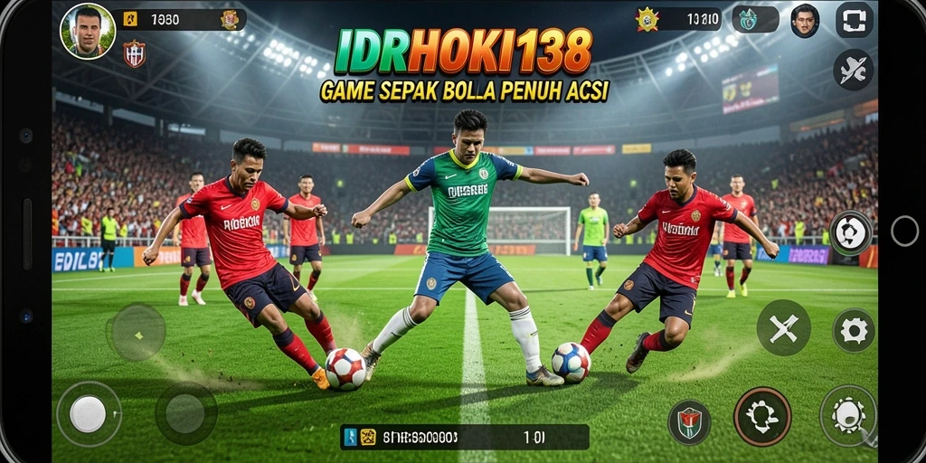 Screenshot gameplay <strong>IDRHOKI138</strong> menampilkan aksi sepak bola yang mendebarkan.