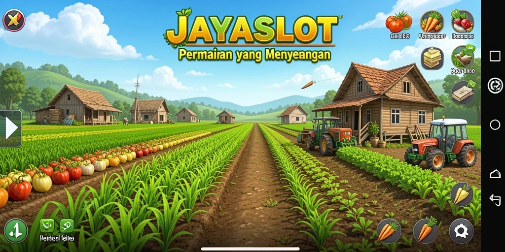 Tampilan gameplay <strong>JAYASLOT</strong> yang menawan dan menampilkan kegiatan bertani.