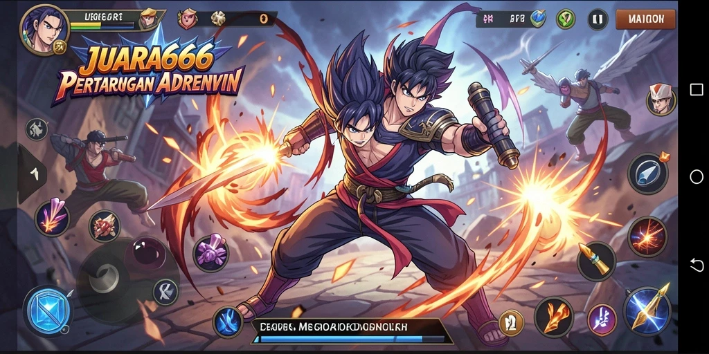 Screenshot JUARA666 menampilkan pertarungan karakter anime yang seru.