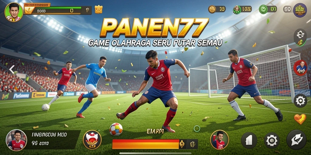 Tampilan gameplay <strong>PANEN77</strong> dengan berbagai karakter dan olahraga.
