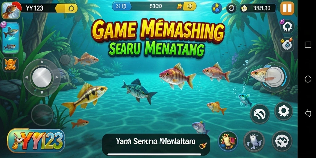 Screenshot gameplay YY123 yang menunjukkan aksi memancing yang mendebarkan.